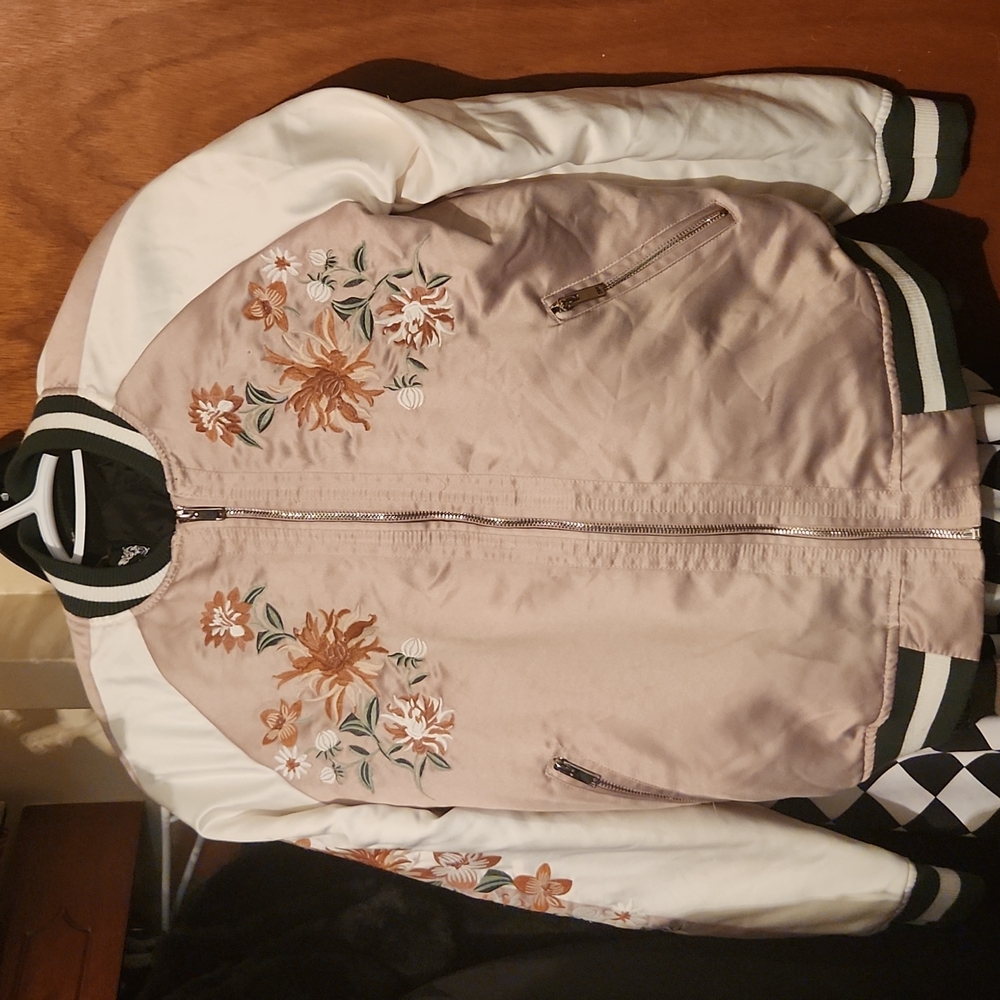 Satin embroidered bomber jacket